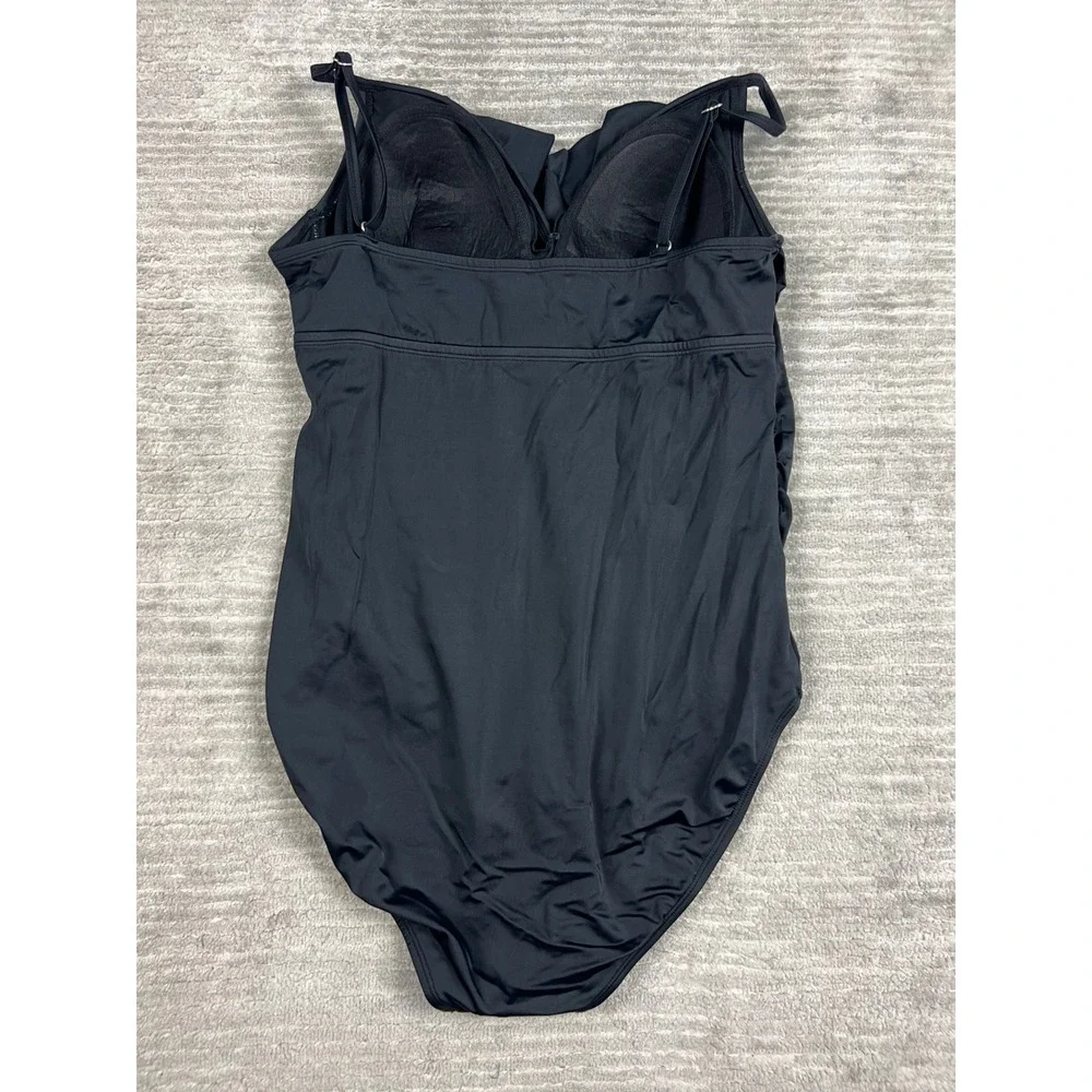Time and Tru Swimsuit Women XL Black One Piece Ruffle Surplice Ruched TTSL19102 - Picture 7 of 16